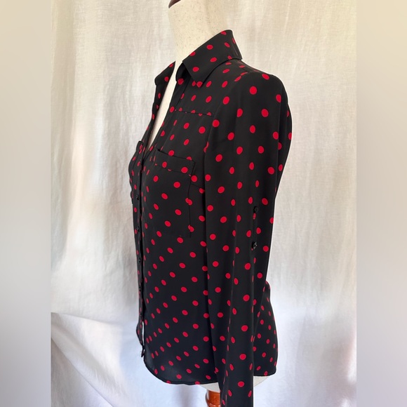 Express Portofino Black & Red Polka Dot 2 Pocket Long Sleeve Slim Blouse XSP - Picture 4 of 5